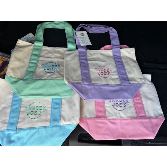 NEW Trader Joe’s Mini Pastel Canvas Tote Bag Set of all 4 colors - Picture 4 of 4